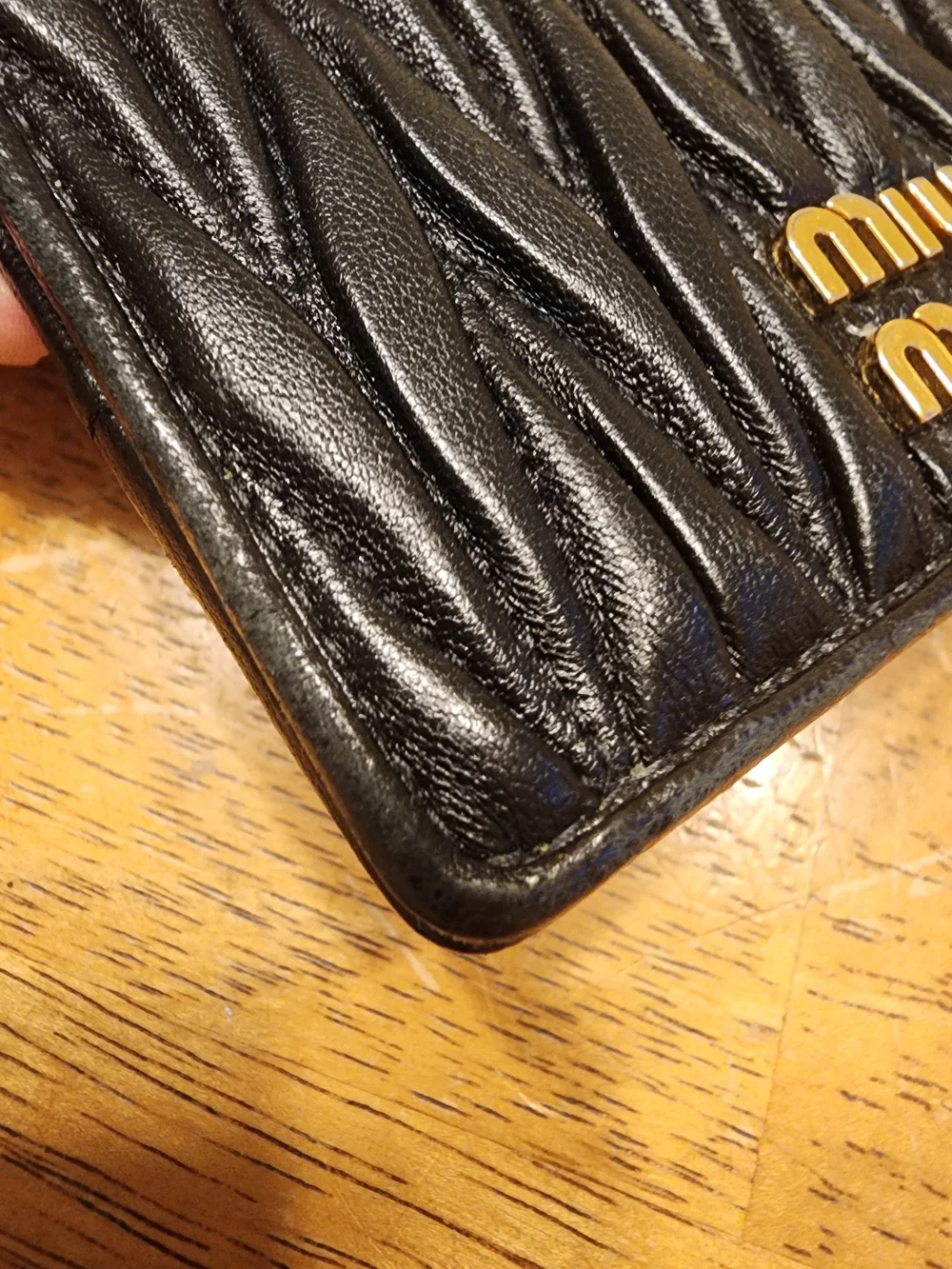 black Miu Miu Small Matelassé Nappa Leather Wallet